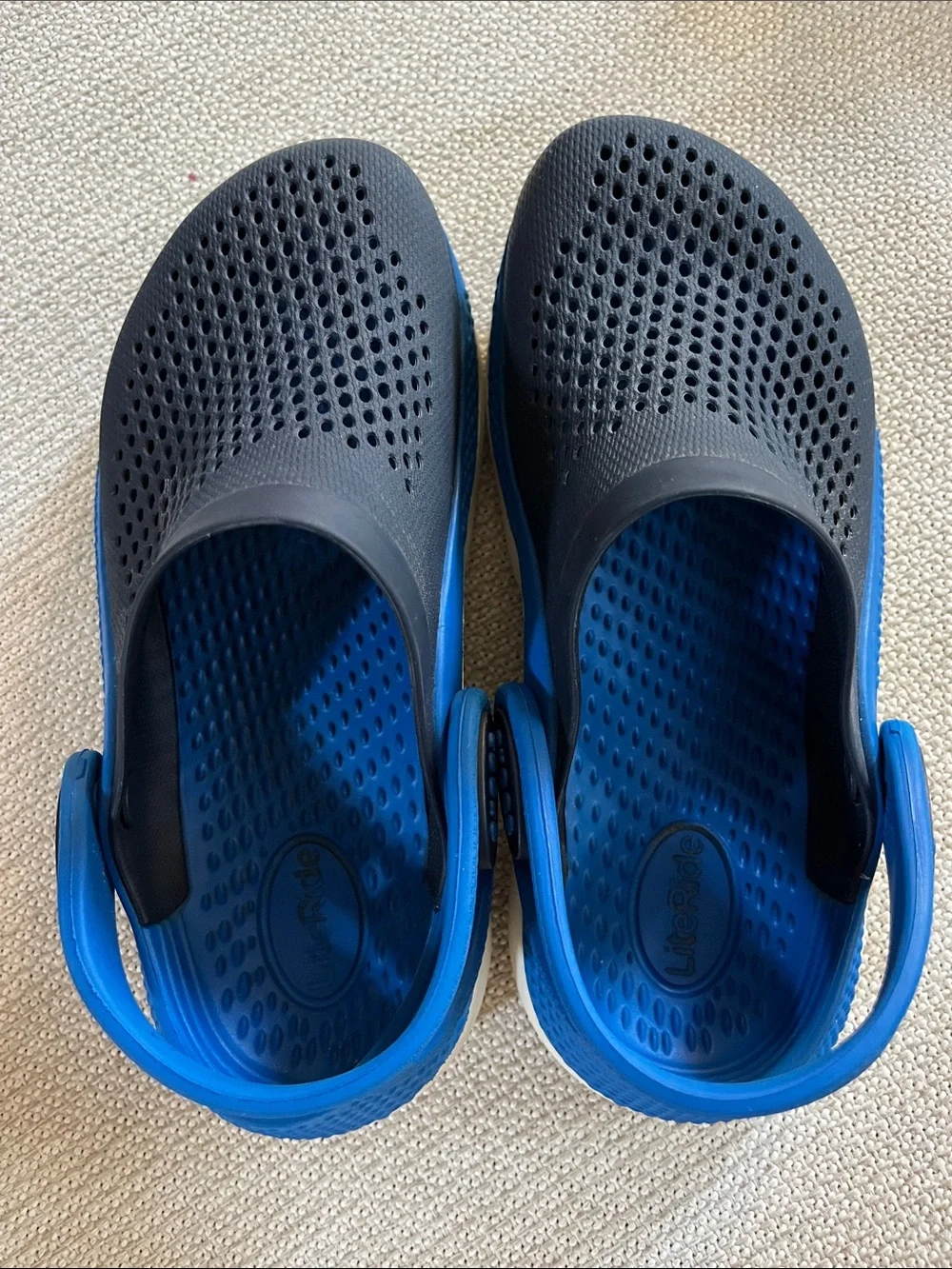 3/$15 CROCS Boy,s Navy and Bright Blue Slip-On Clog with Heel Strap